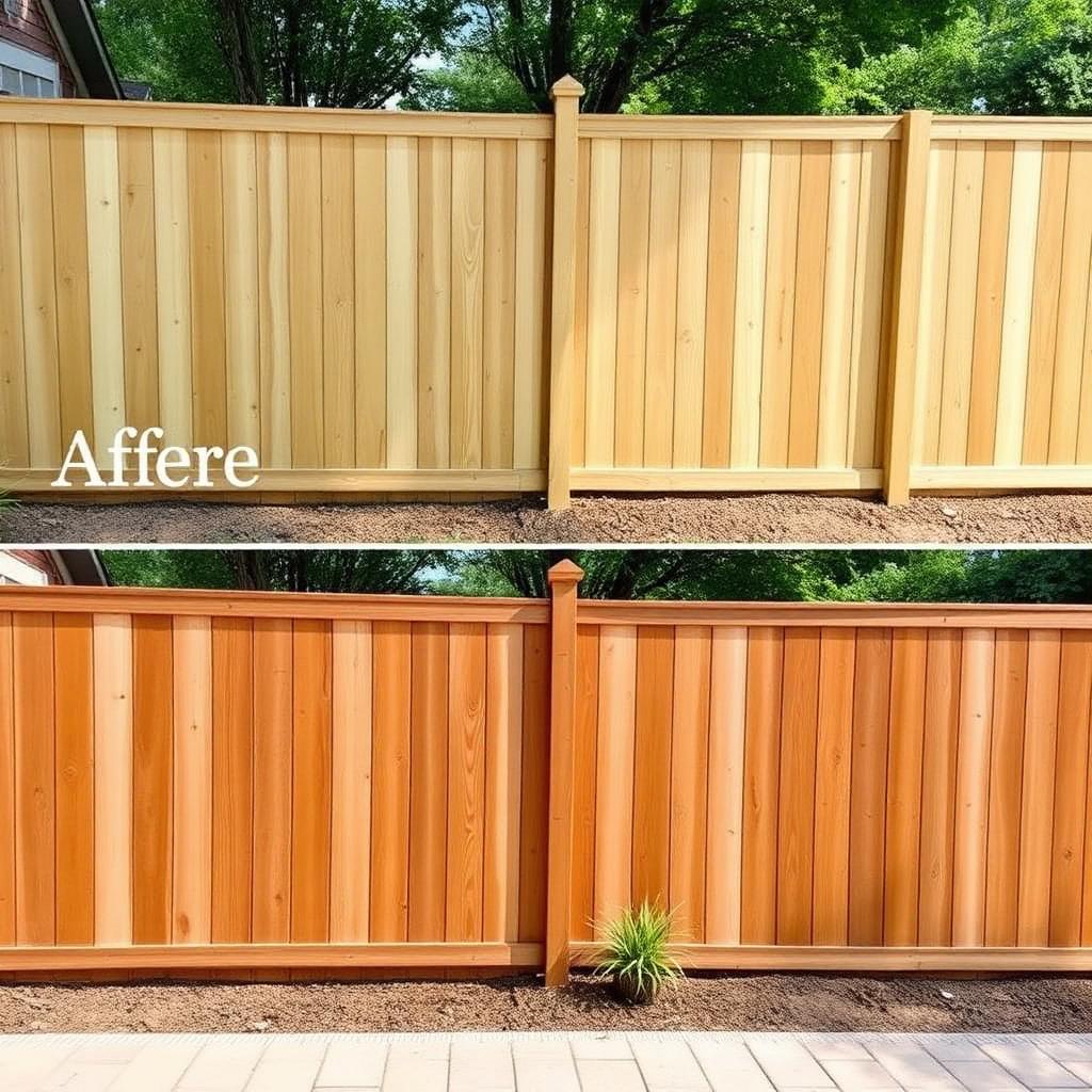 Wooden privacy fence in Flushing, MI restored to natural warm wood tone after Huron Power Wash cleaning