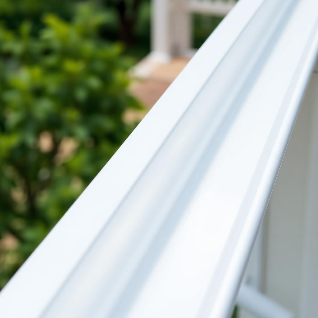 Bright white aluminum gutter with oxidation stripes removed after gutter brightening in Burton, MI